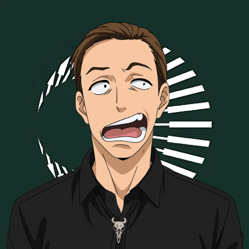 Matt Furie inspired character in contemplative pose with dark green background and radiating lines